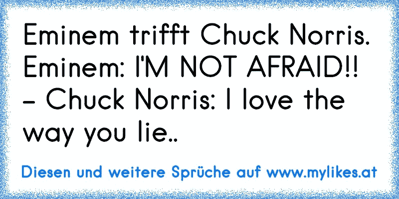 Eminem trifft Chuck Norris. Eminem: I'M NOT AFRAID!! - Chuck Norris: I love the way you lie..
